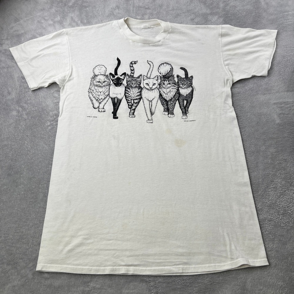Hep Cat Nashville Vintage 1986 Graphic T-Shirt XL White Men 80s Single Stitch